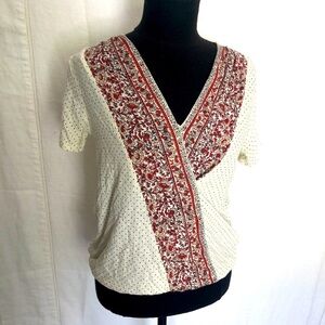 Lucky Brand short sleeve boho cotton v neck size M